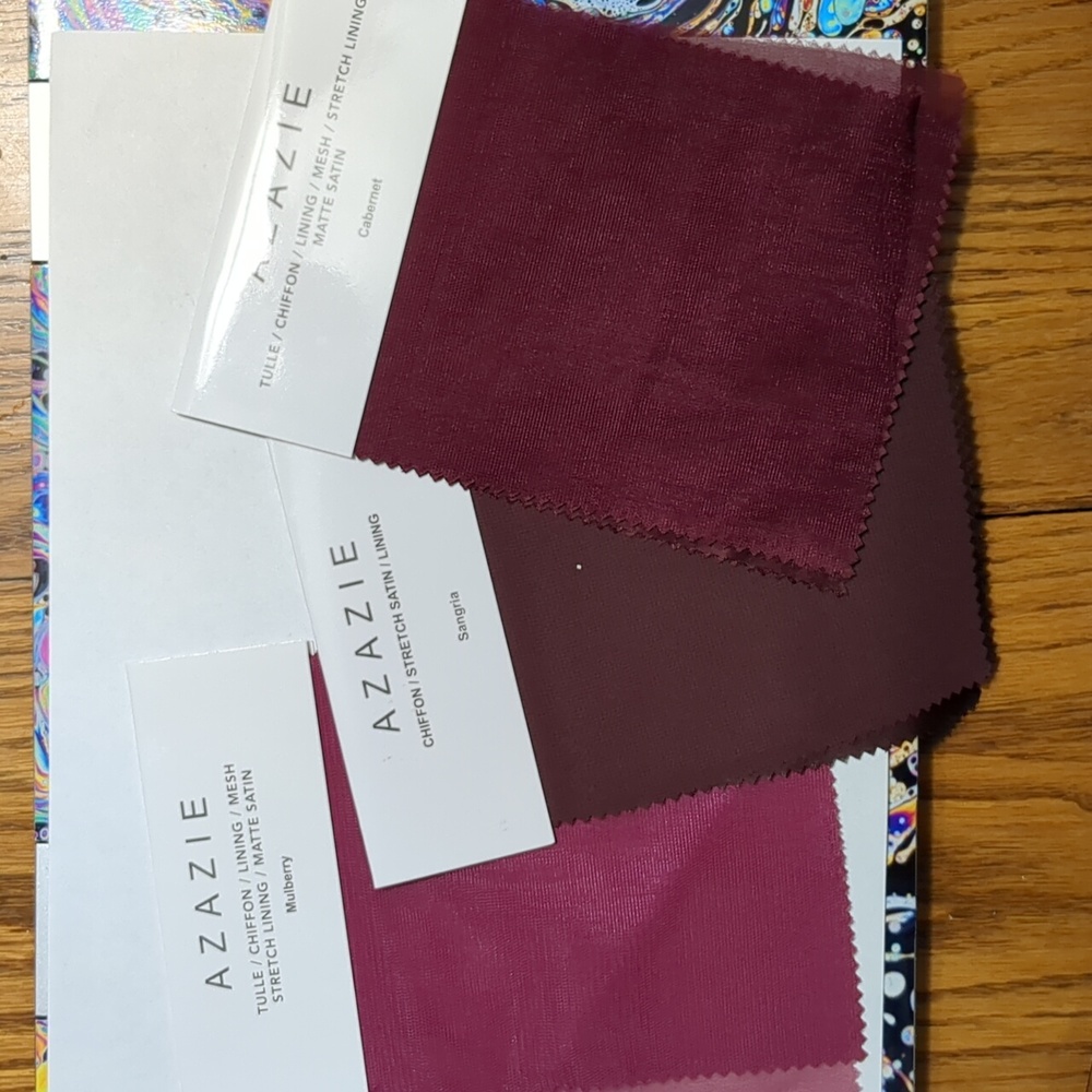 Azazie Swatches Sangria, Cabernet, Mulberry